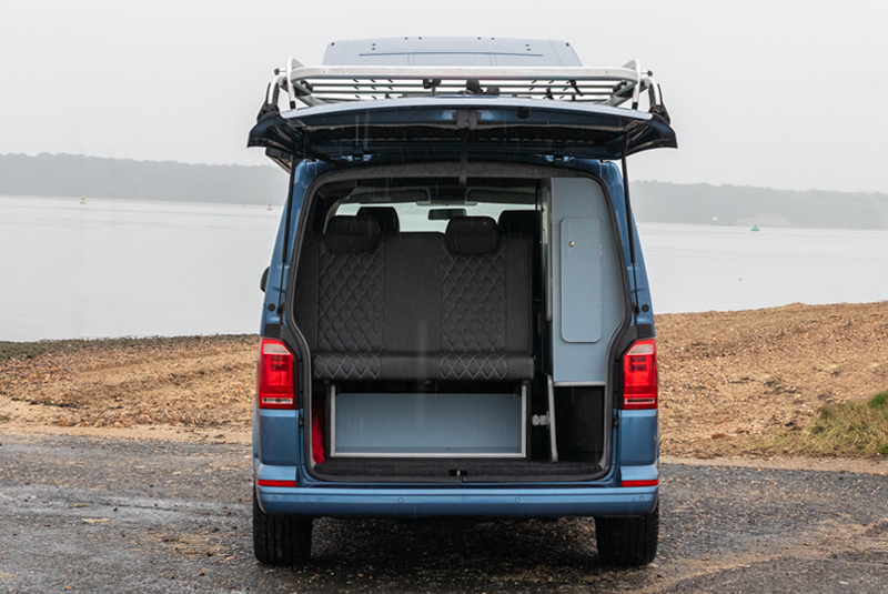 VW Transporter T6 140bhp DSG SWB Camper King - Rear Doors Open Roof Up