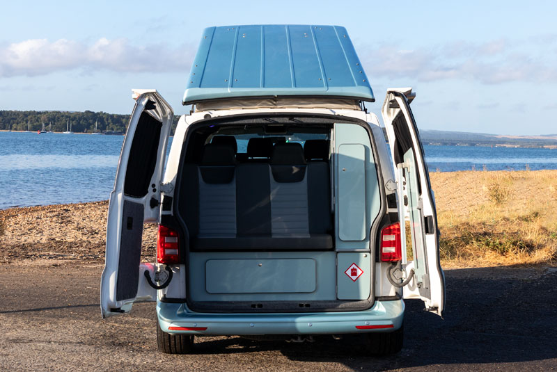 VW Transporter T6 140bhp Sportline Camper - Rear Doors Open Roof Up