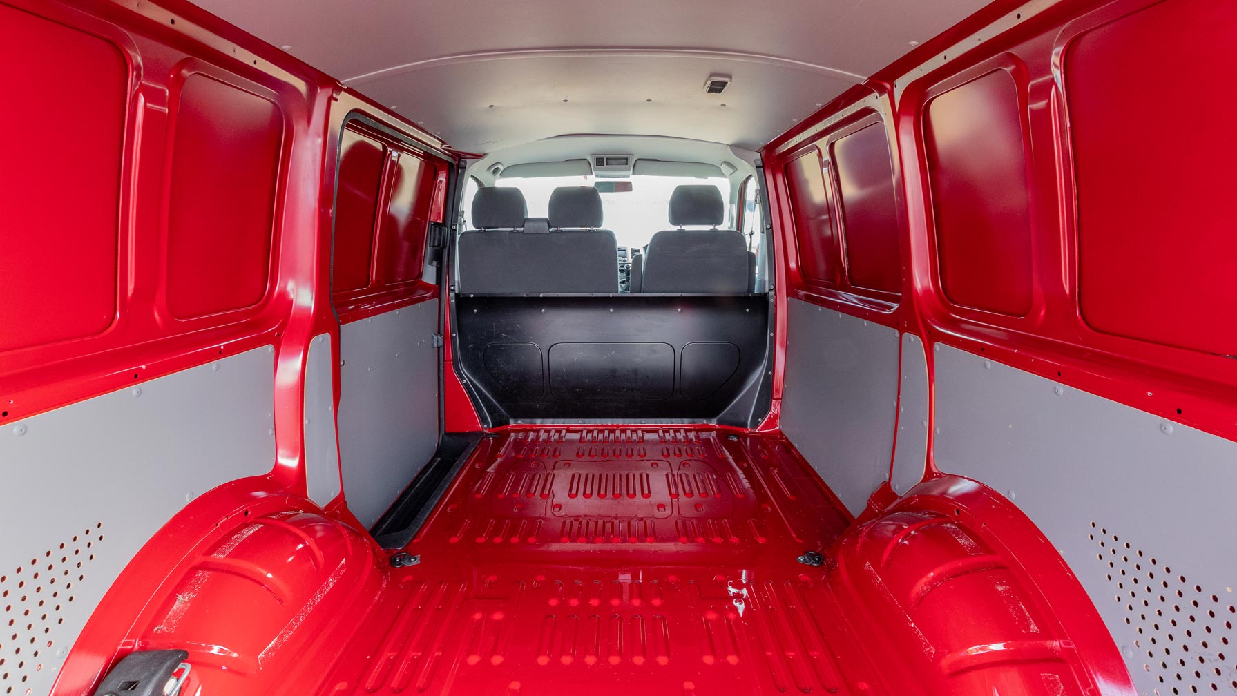 Interior of day van before conversion